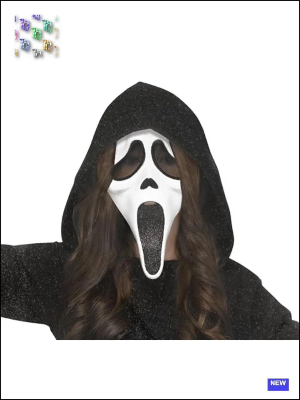 Girls Glitter Ghost Face Costume Medium Halloween Sparkle Dress Mask